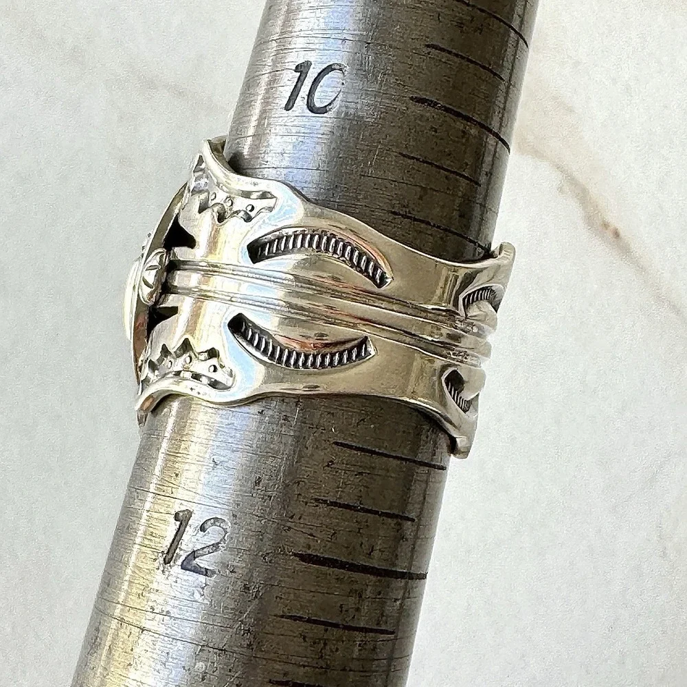 BIG Navajo Mens Turquoise Ring Sz 11 Wide Band Signed Lee Sterling Native Amer